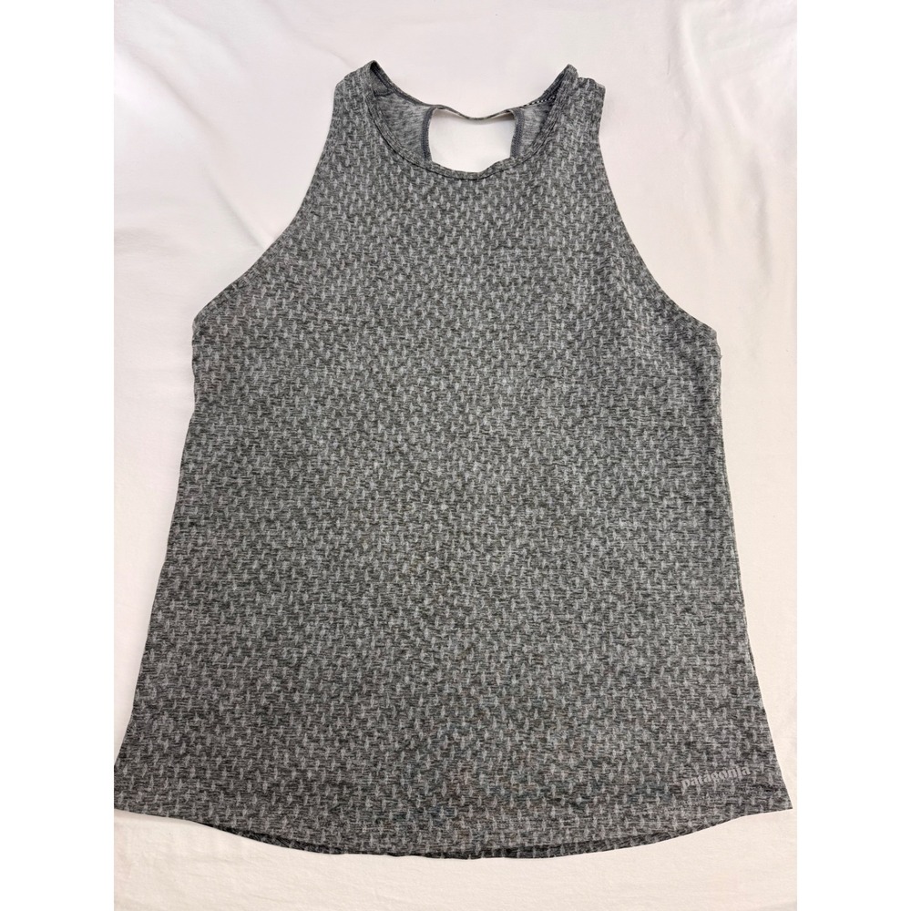 Patagonia Womens Gray Diamond Knit Racerback Active Tank Top Size S Keyhole Back